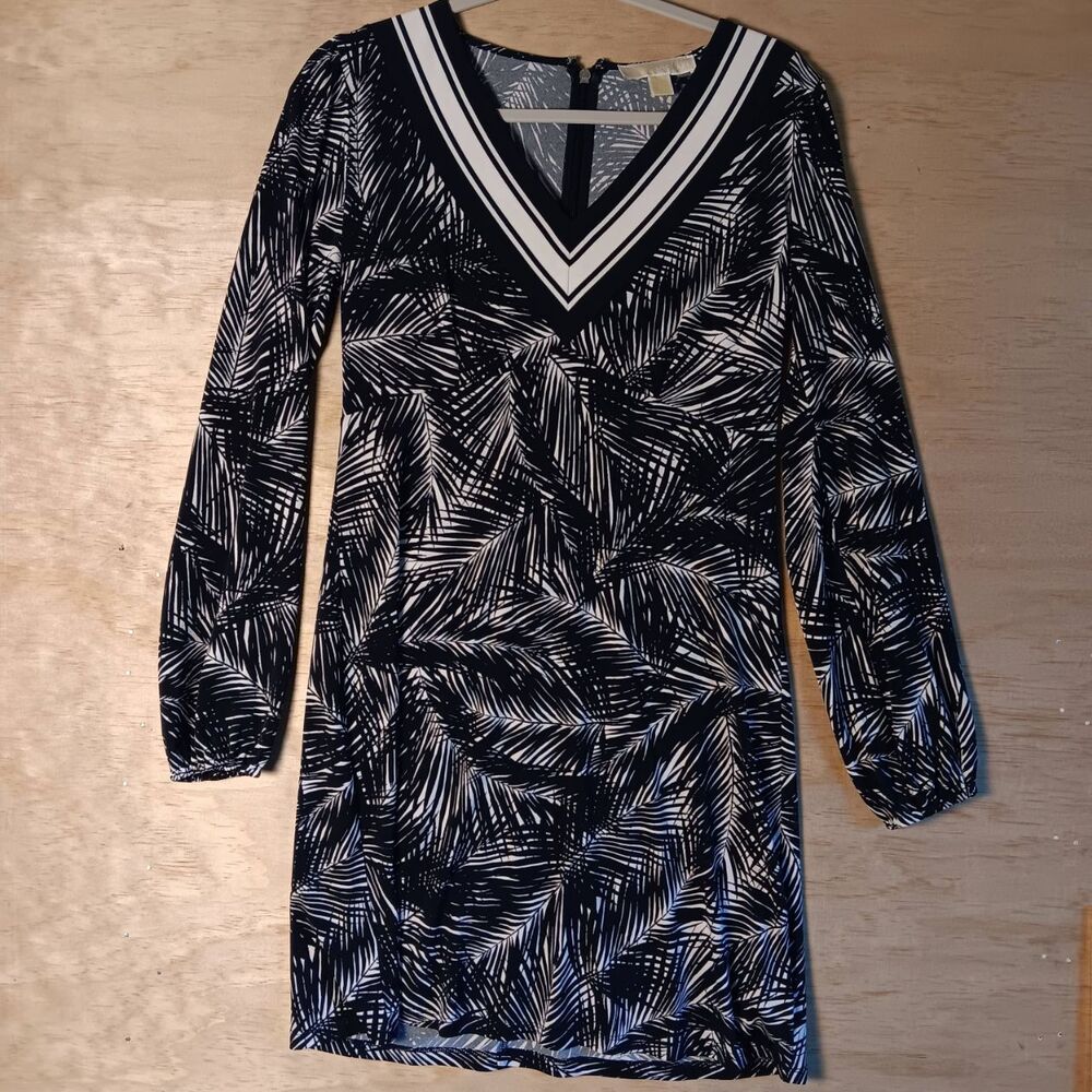 Michael Kors Womens Small Dress Dark Blue Palms White Summer Outdoor Breathable